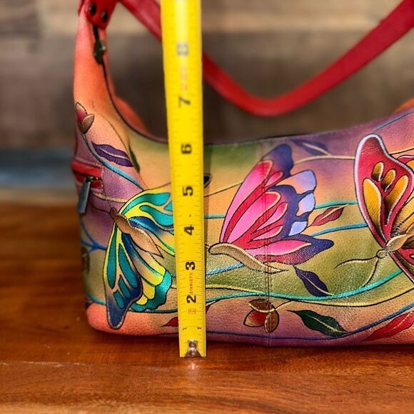 🦋🦋Anuschka Handpainted Leather Medium Hobo Shoulder Bag Butterfly - Picture 13 of 14